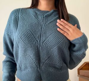 Blue Knit Pullover Sweater