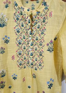 W Sunshine Yellow A Line Cotton Kurta