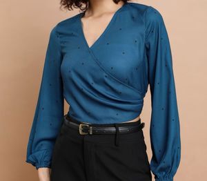 Teal Polka Dot Wrap Top