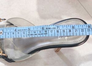 Clear-Strap Stilettos with Chain Accent