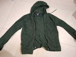 Wrogn Green Hooded Denim Jacket