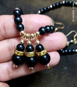 Black Pearl Necklace And Earrings Set