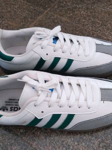 Adidas Sambas Grey With Green Strips(Dupe )