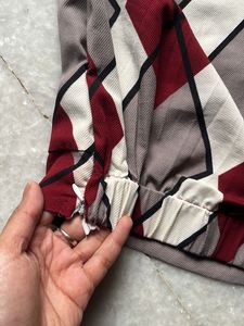 Red &amp; Cream Patterned Puff Sleeve Top