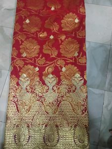 Red &amp; Gold Silk Saree with Peacock Border