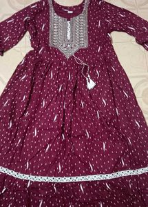 Maroon Embroidered Kurta