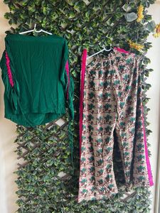 LABEL AYUSHI SHAH BONNING PANTS AND GREEN TOP