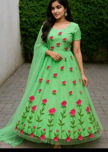 Green Floral Embroidered gown