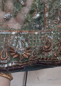 Green Net Designer Chamki Work  Embellished Saree