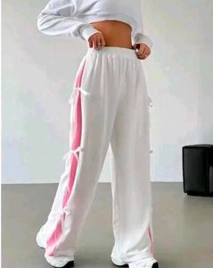 White & Pink Tie Detail Trousers