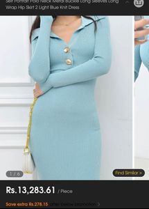 light blue solid ribbed knitted sweater Midi dress