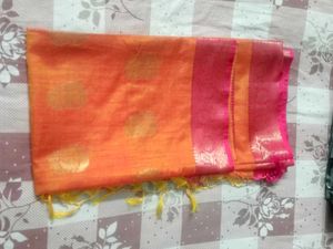 Elegant Green &amp; Orange Saree