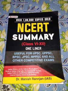 Ncert Summary One Lines Book (Class6-12) Useful For Upsc,Bpsc,jpsc,and Other Competitive Exams