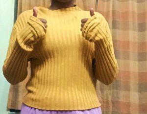 Mustard Ribbed Knit Sweater