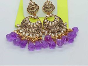 Purple Beaded Chandbali Earrings