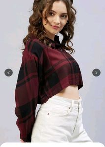 STYLISH CROP SHIRT DARK RED AND BLACK😎