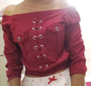 Maroon Crop Top And Bottom Pants