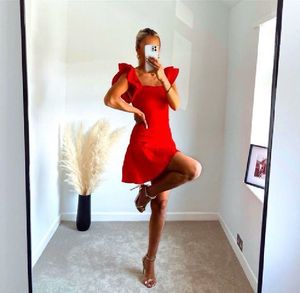 Zara Boho Cotton Bright Red Ruffles Smocked