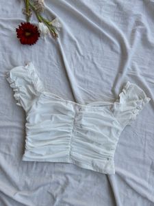 White Rouched Crop Top