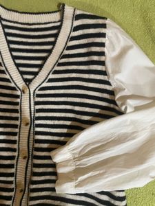 Striped Cardigan with Blouse Sleeves