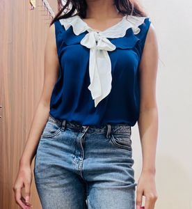 Blue Top With Bow Collar 🎀