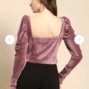 Neck Velvet Blouson Crop Top