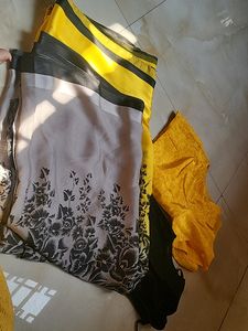 Yellow Grey Contrast Saree