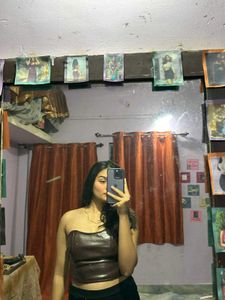 Brown Faux Leather Corset Top