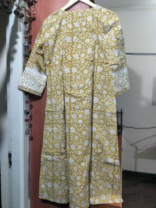 Bunaai Yellow White Block Print Suit Set