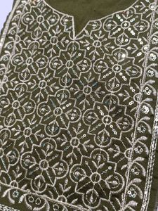 Neck Embroidery Patch Mehendi Green Golden Colour