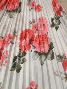 Pleated White Floral Skirt