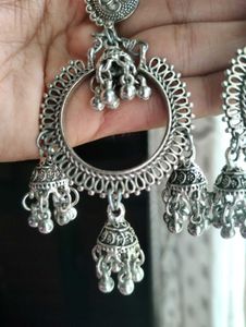 Silver Peacock Jhumka Earrings