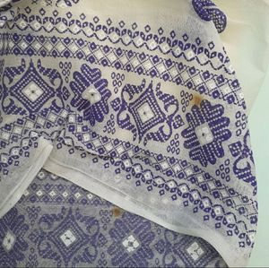 Women&#39;s Pure Cotton Saree Purple White Bengal Sari
