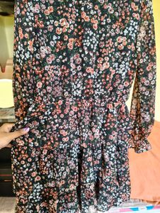 Black Floral Print Mini Dress