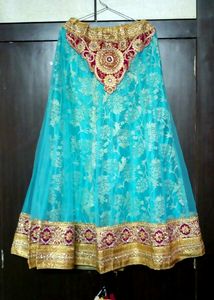 Teal & Gold Embroidered Lehenga Skirt
