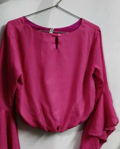 Bright Pink Flared Sleeve Crop Top..Slight Defect