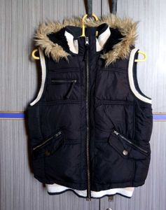 Fur hooded half jacket