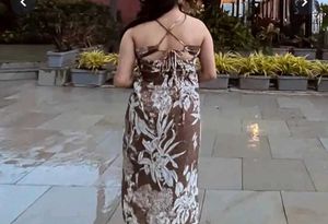 Brown Floral Cutout Back Dress