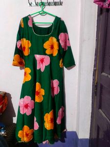 Green Floral Print Anarkali Dress