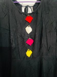 Black Flair Kurtha With Multi Clr Pom Po