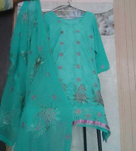 Teal Embroidered Farsi Salwar Kameez Suit