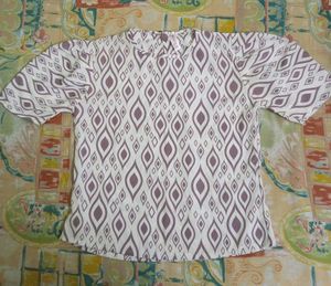 White & Purple Coloured Puff Sleeved Top