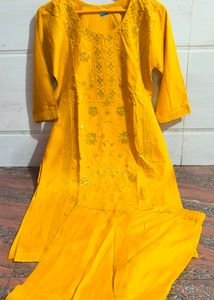 Golden Yellow Embroidered Kurti Set Xl