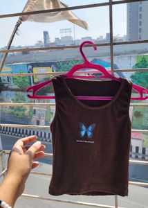 A Blue Butterfly Cute Brown Top
