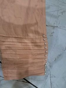 Women Peach Pants with Pearl Detail