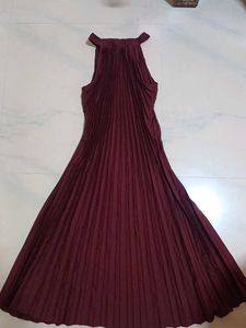 Maroon Pleated Halter Dress