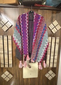 Bohemian Knitted Poncho with Tassels