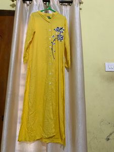 Yellow Floral Embroidered Kurta With Pent