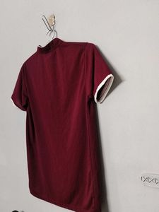 Burgundy Brown T Shirt With Four Button
