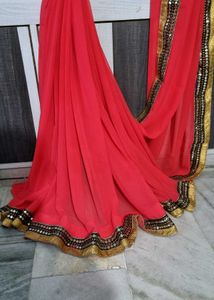 Red And Gold Toned Sequence Embroidered Saree